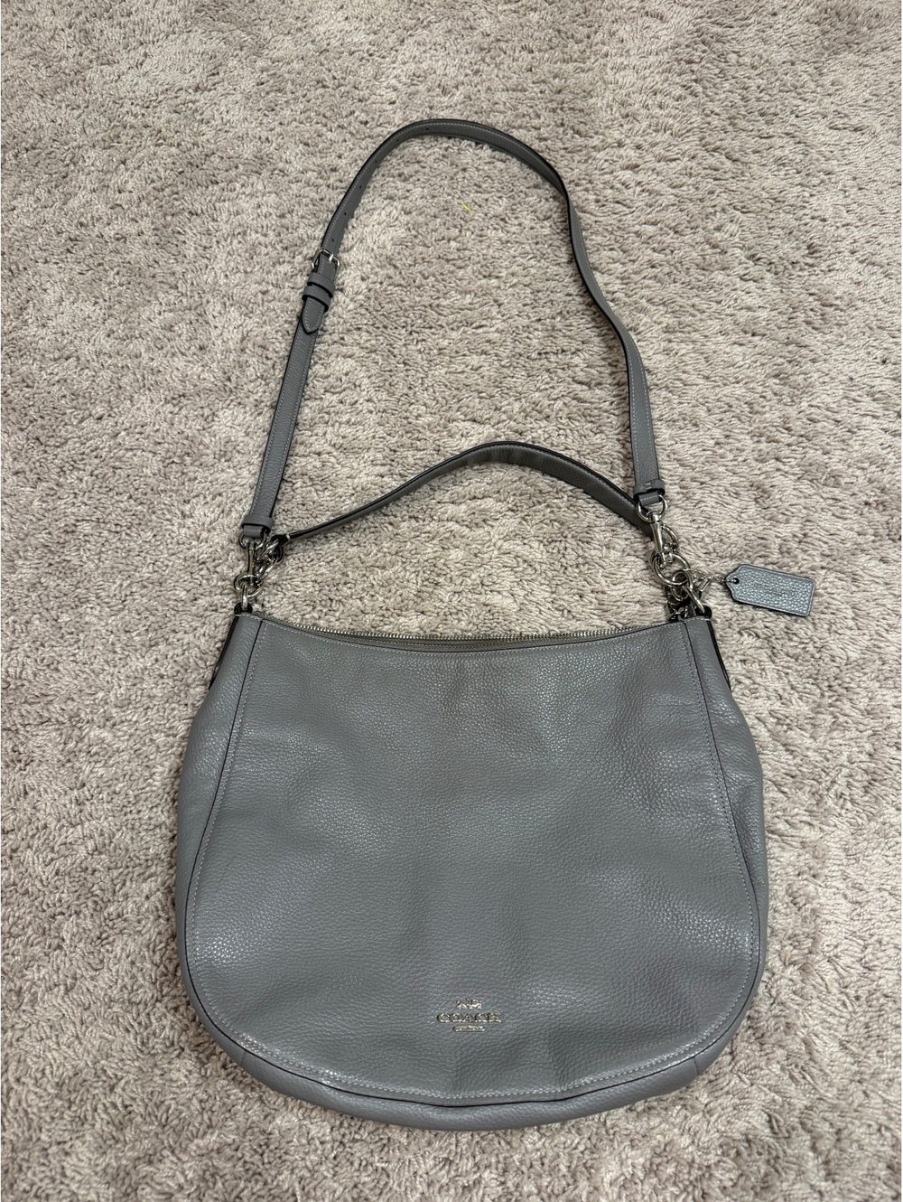 Coach F31399 Elle Hobo Heather Gray Pebbled Leather 2 Way Shoulder Crossbody Bag